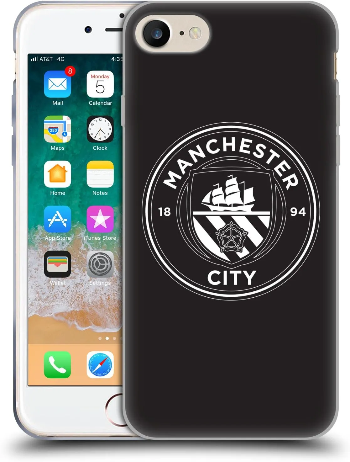 Head Case Designs Officially Licensed Manchester City Man City FC Black White Mono Badge Soft Gel Case Compatible with Apple iPhone 7/8 / SE 2020 & 2022
