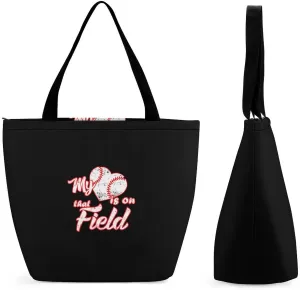 Heart is on Field Baseball Women's Reusable Shopping Bags Foldable Tote Bag Lightweight Handbag for Work Travel