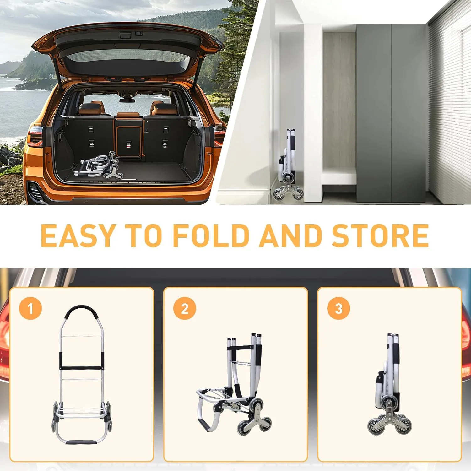 Heavy Duty 3 in 1 Shopping Cart, Foldable Hand Truck with 6 Wheels, 110 lbs Grocery Cart, Portable Utility Dolly, Waterproof Bag for Moving, Camping