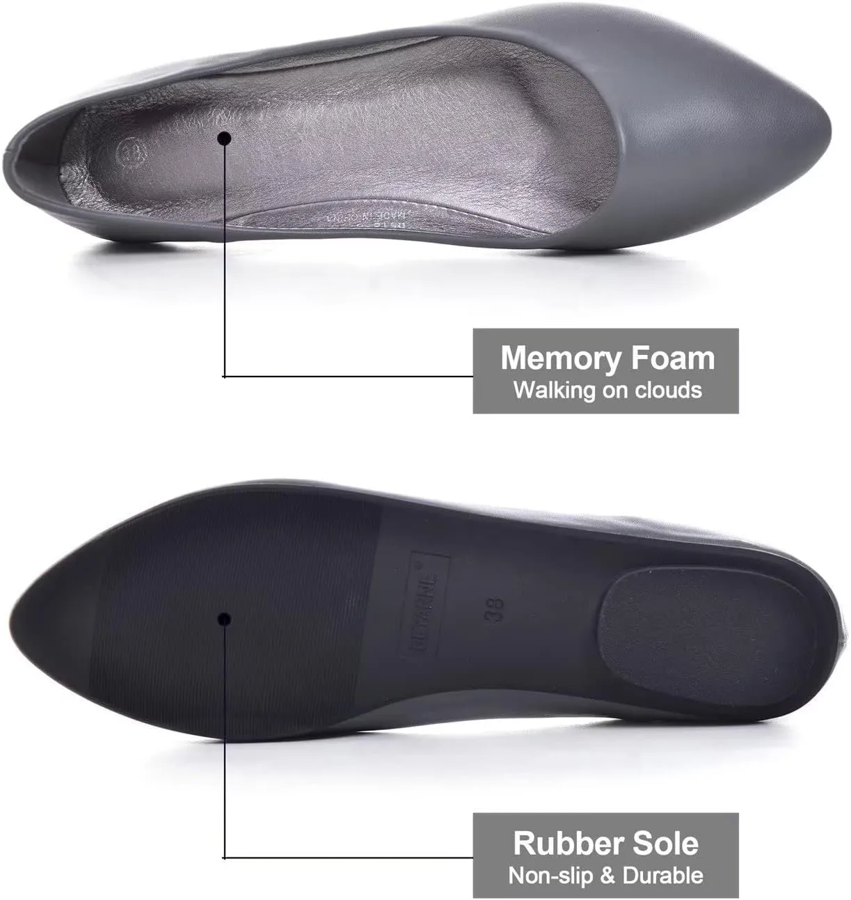 Hee grand Flats for Women Dressy Pointy Toe Ballet Flats Lightweight Foldable Slip on Loafers Soft Leather Comfortable Work Flats