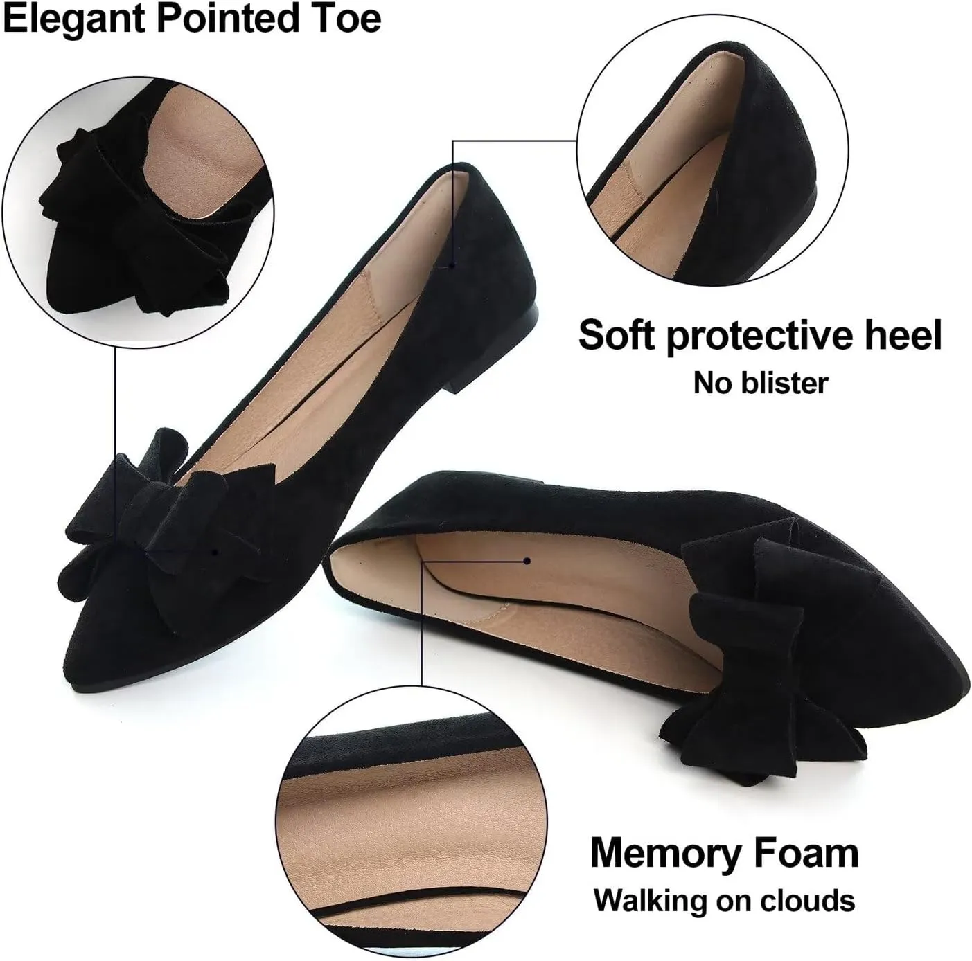 Hee grand Flats for Women Dressy Pointy Toe Ballet Flats Lightweight Foldable Slip on Loafers Soft Leather Comfortable Work Flats