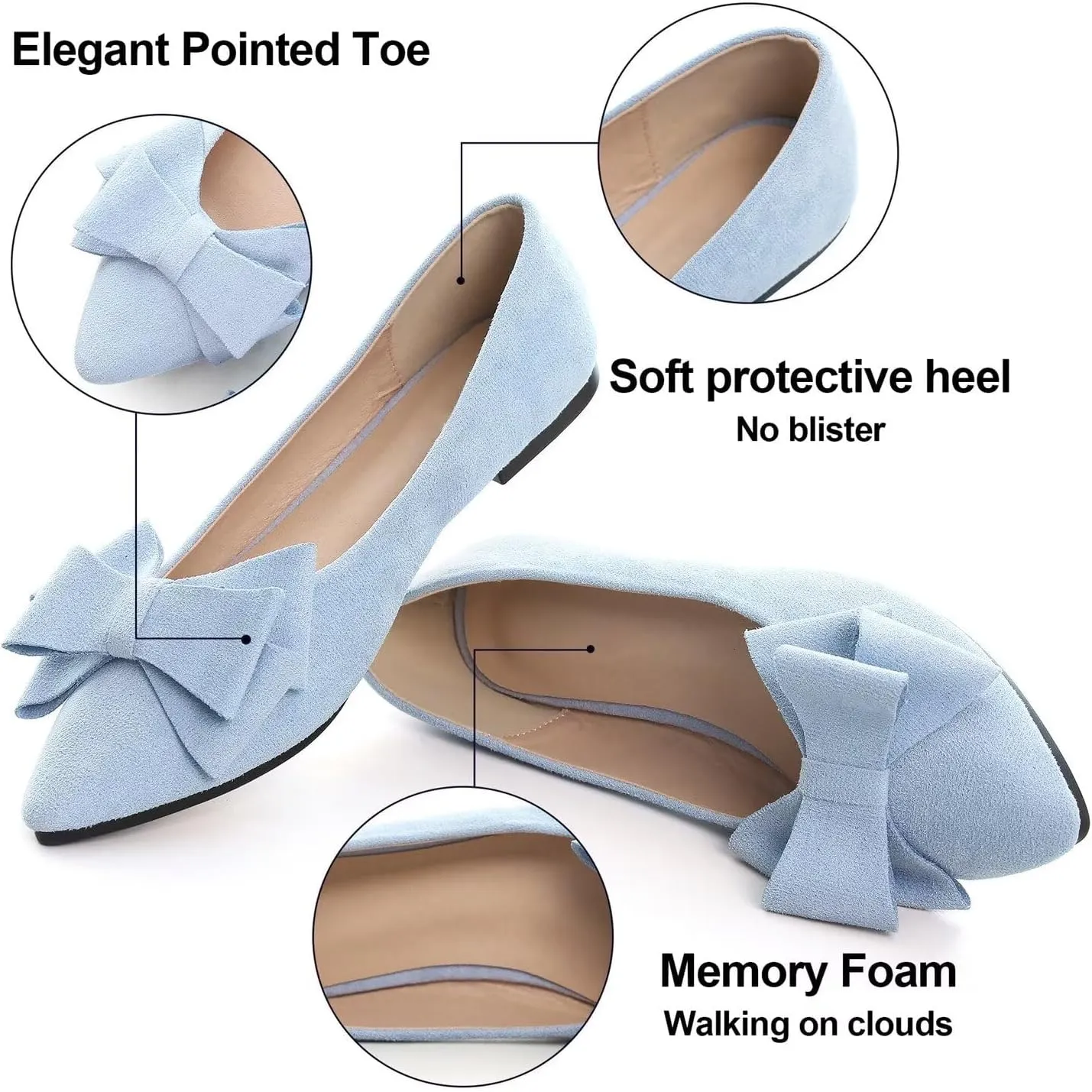 Hee grand Flats for Women Dressy Pointy Toe Ballet Flats Lightweight Foldable Slip on Loafers Soft Leather Comfortable Work Flats
