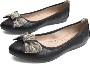 Hee grand Women Foldable Ballet Flats Bling Rhinestones Soft Leather Pointy Toe Flats Sparkle Wedding Dress Shoes Comfort Slip on Loafers Big Size