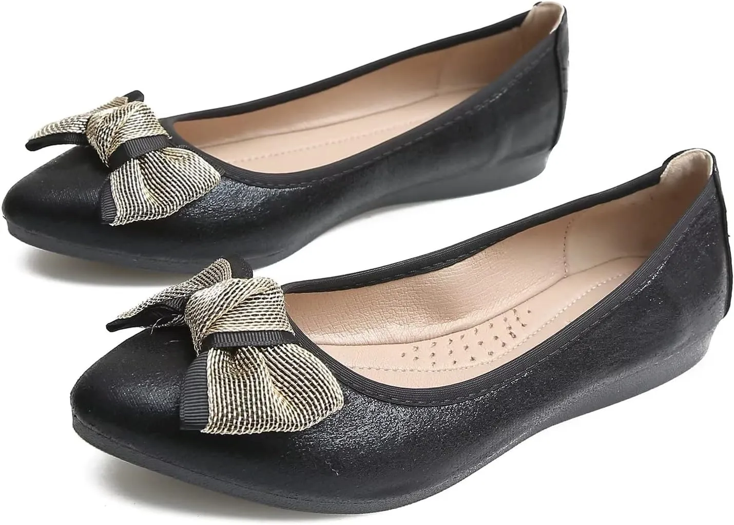 Hee grand Women Foldable Ballet Flats Bling Rhinestones Soft Leather Pointy Toe Flats Sparkle Wedding Dress Shoes Comfort Slip on Loafers Big Size
