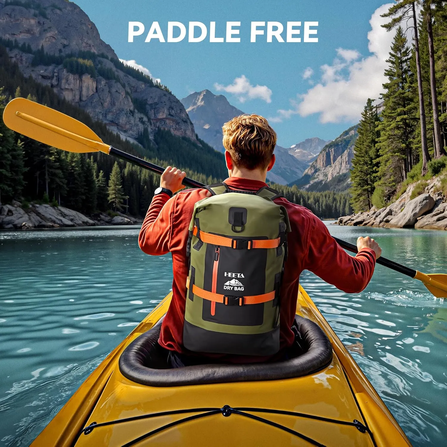 HEETA Waterproof Dry Bags Backpack 40L for Men & Women, Roll Top Heavy Duty Cushioned Hiking Backpack for Kayaking Boating Paddle Boarding Travel Camping Beach Vacation Cruise Ship Essentials,Green