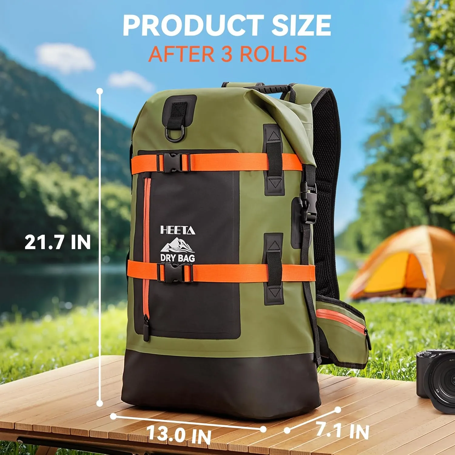 HEETA Waterproof Dry Bags Backpack 40L for Men & Women, Roll Top Heavy Duty Cushioned Hiking Backpack for Kayaking Boating Paddle Boarding Travel Camping Beach Vacation Cruise Ship Essentials,Green