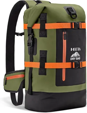 HEETA Waterproof Dry Bags Backpack 40L for Men & Women, Roll Top Heavy Duty Cushioned Hiking Backpack for Kayaking Boating Paddle Boarding Travel Camping Beach Vacation Cruise Ship Essentials,Green
