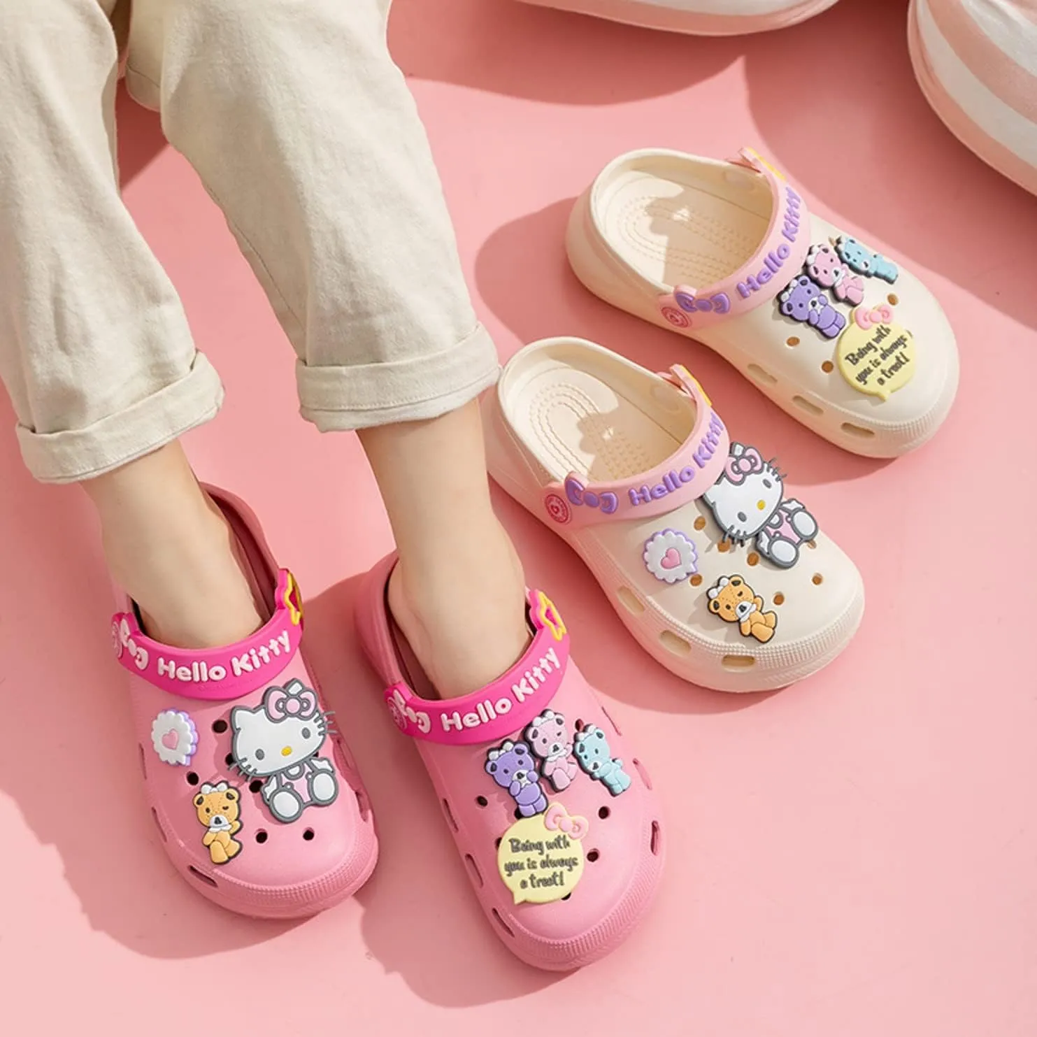 Hello Kitty Bears Clogs Slip on Water Shoes Casual Summer for Girls Toddlers Kids Children