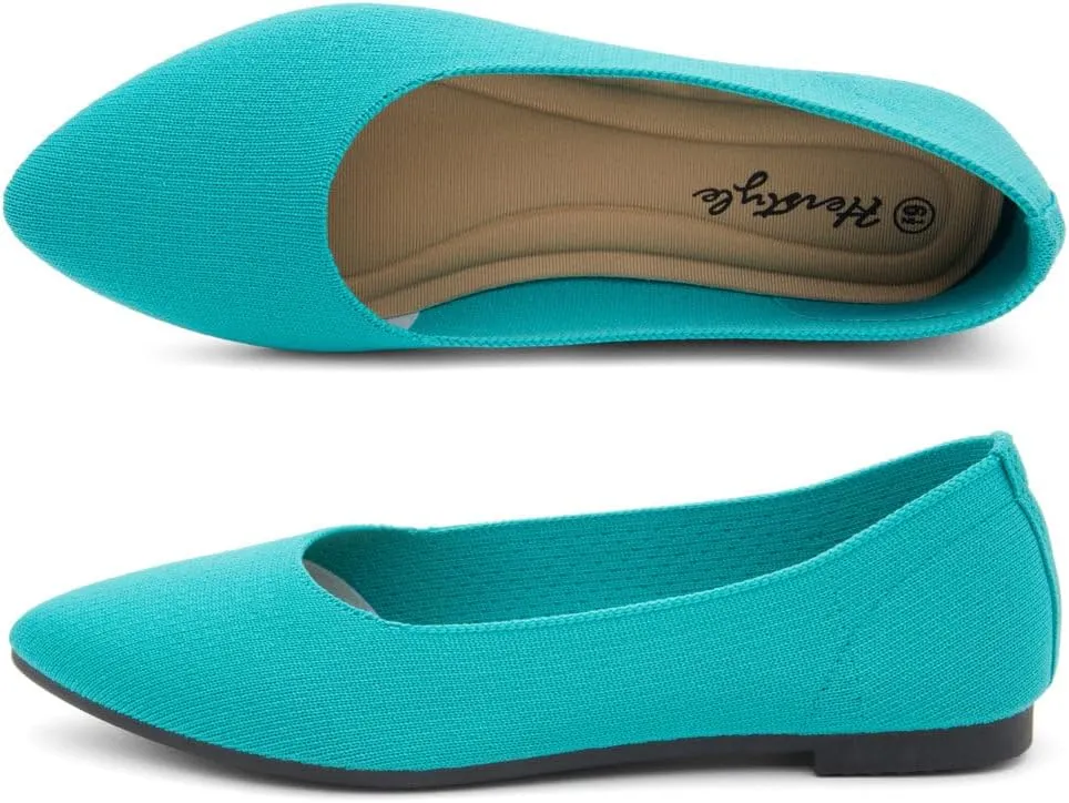 Herstyle Women's Flats – Dressy Pointed Toe Knit Ballet Flat Shoes with Memory Foam | Slip-On, Foldable & Comfortable for Work, Office, Party & Travel (2025 Trend)