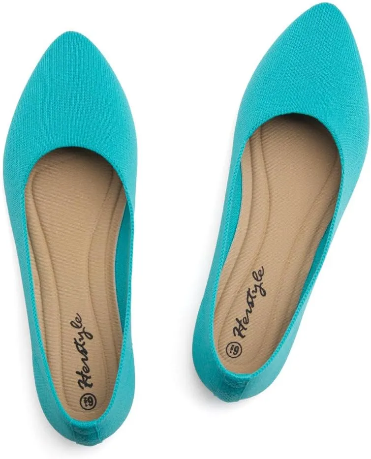 Herstyle Women's Flats – Dressy Pointed Toe Knit Ballet Flat Shoes with Memory Foam | Slip-On, Foldable & Comfortable for Work, Office, Party & Travel (2025 Trend)