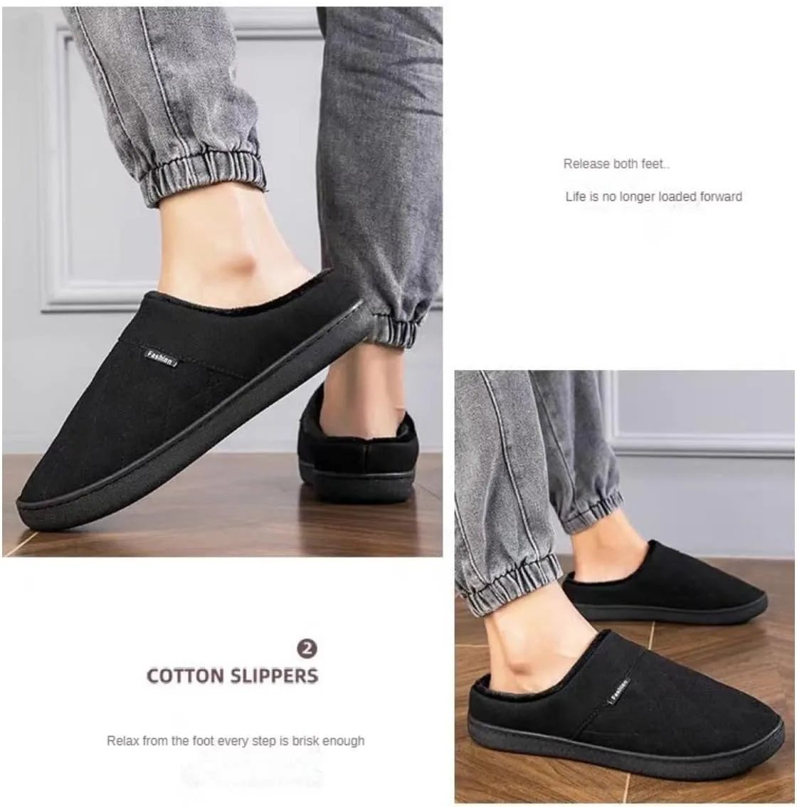 High-Density Mens Clog Slippers Two-Tone Cotton-Blen, Memory Foam bottom Warm House Slippers Suitable for Walking in the Park and Relaxing at Home.