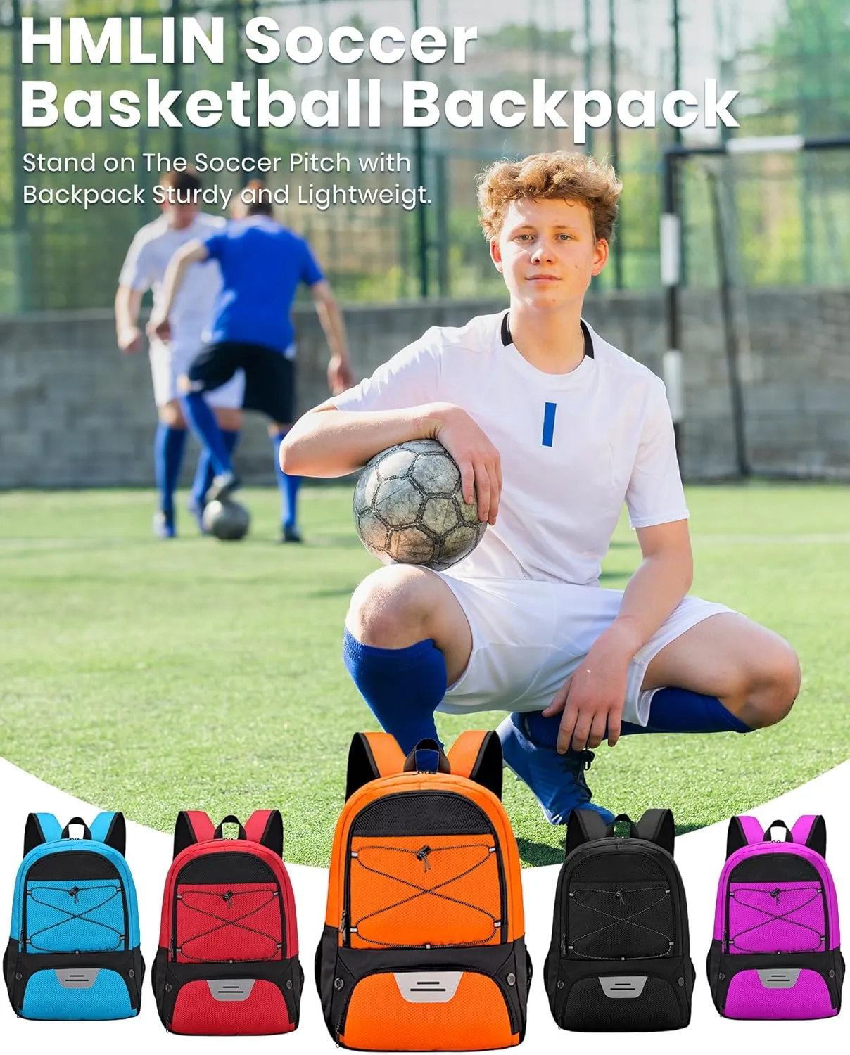 HMLIN Soccer Backpack,Basketball Backpack with Ball Compartment &Shoe Compartment,Sports Bag for Basketball,Soccer,Football& Volleyball