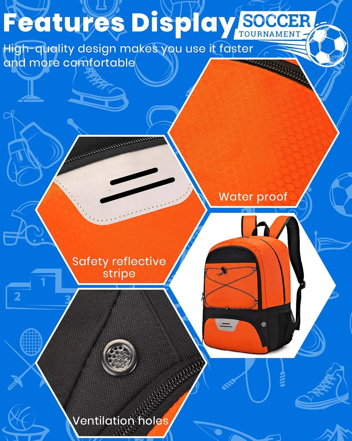 HMLIN Soccer Backpack,Basketball Backpack with Ball Compartment &Shoe Compartment,Sports Bag for Basketball,Soccer,Football& Volleyball