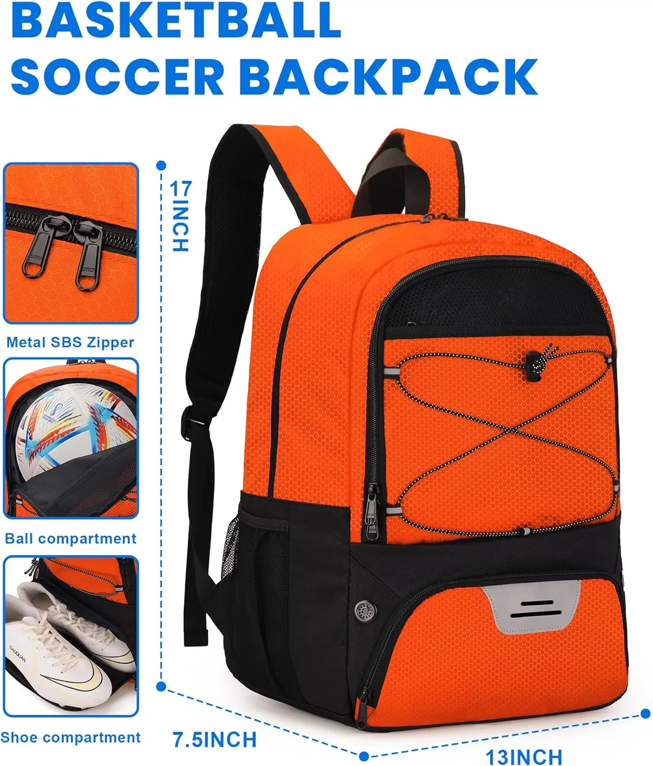 HMLIN Soccer Backpack,Basketball Backpack with Ball Compartment &Shoe Compartment,Sports Bag for Basketball,Soccer,Football& Volleyball