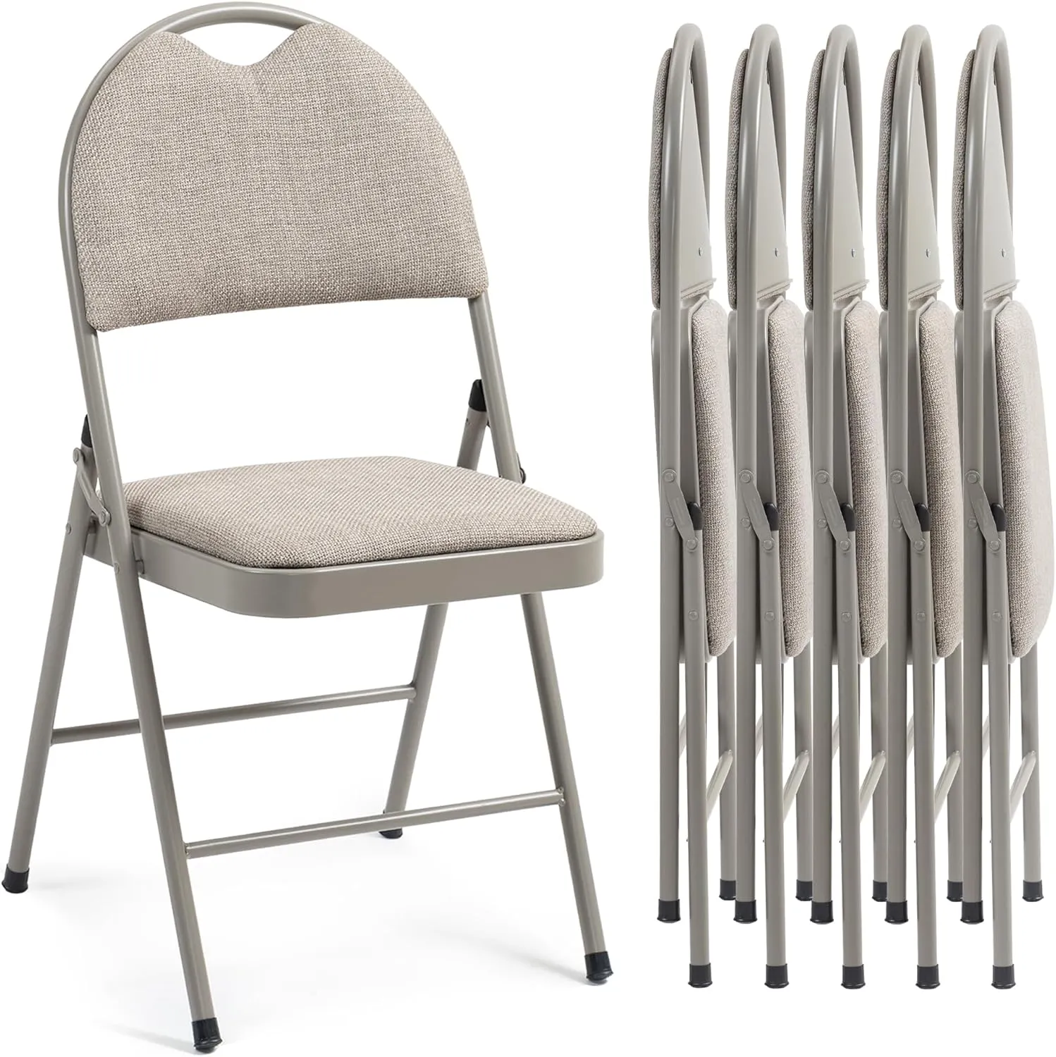 HOMEFUN Folding Chairs with Cushion Padded Foldable Chair 6 Pack Portable and Assembled Fold Dining Seat for Guests Kitchen Office Wedding Party Khaki