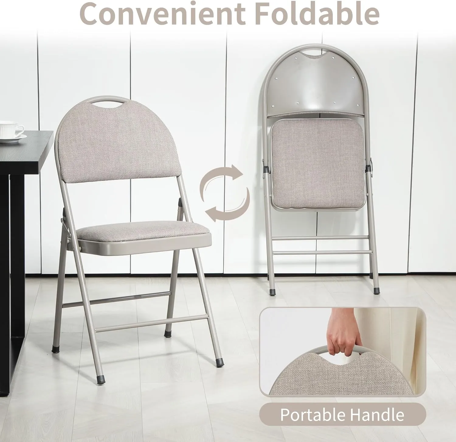 HOMEFUN Folding Chairs with Cushion Padded Foldable Chair 6 Pack Portable and Assembled Fold Dining Seat for Guests Kitchen Office Wedding Party Khaki