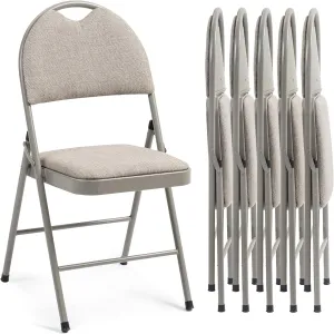 HOMEFUN Folding Chairs with Cushion Padded Foldable Chair 6 Pack Portable and Assembled Fold Dining Seat for Guests Kitchen Office Wedding Party Khaki