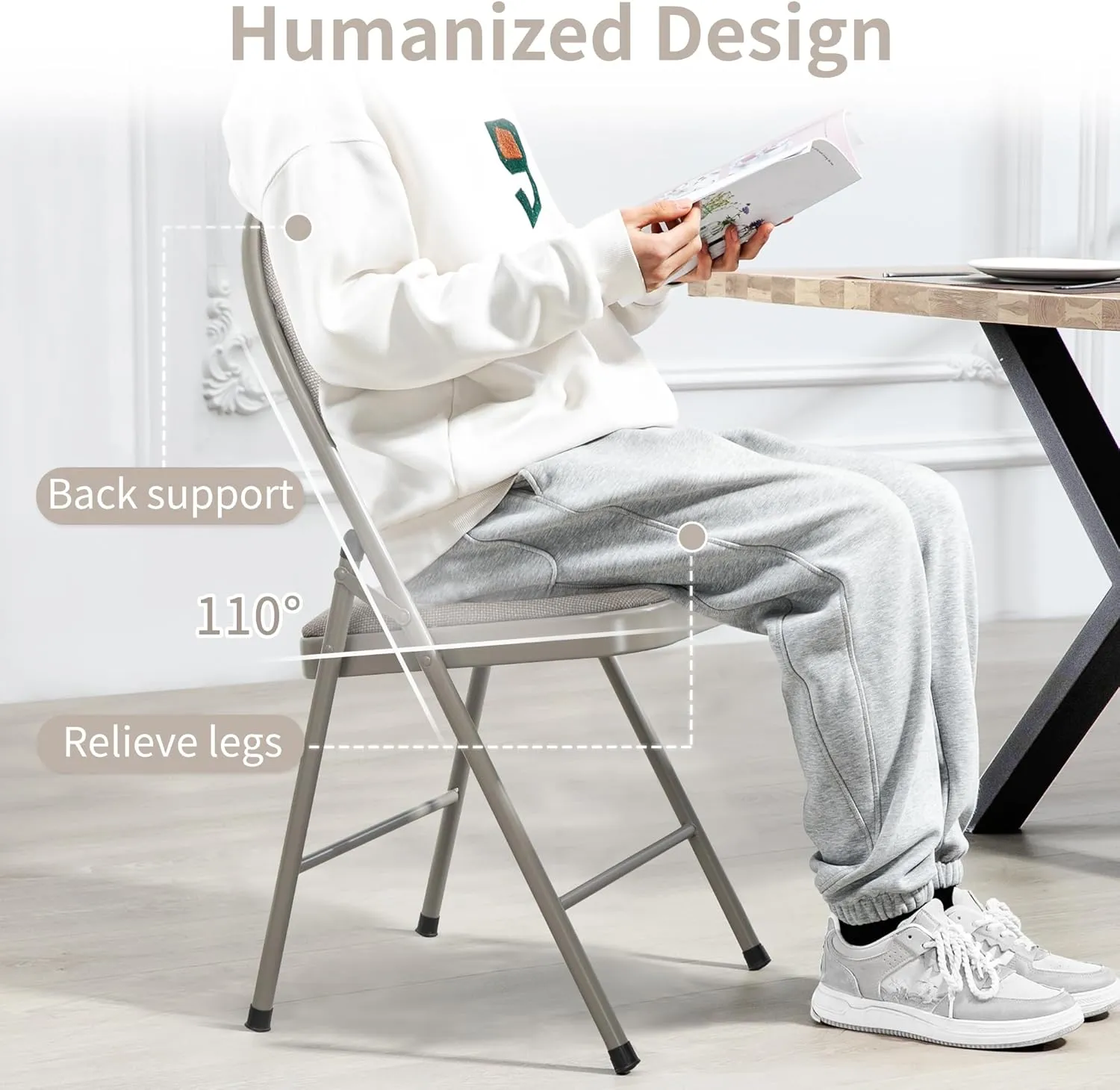 HOMEFUN Folding Chairs with Cushion Padded Foldable Chair 6 Pack Portable and Assembled Fold Dining Seat for Guests Kitchen Office Wedding Party Khaki