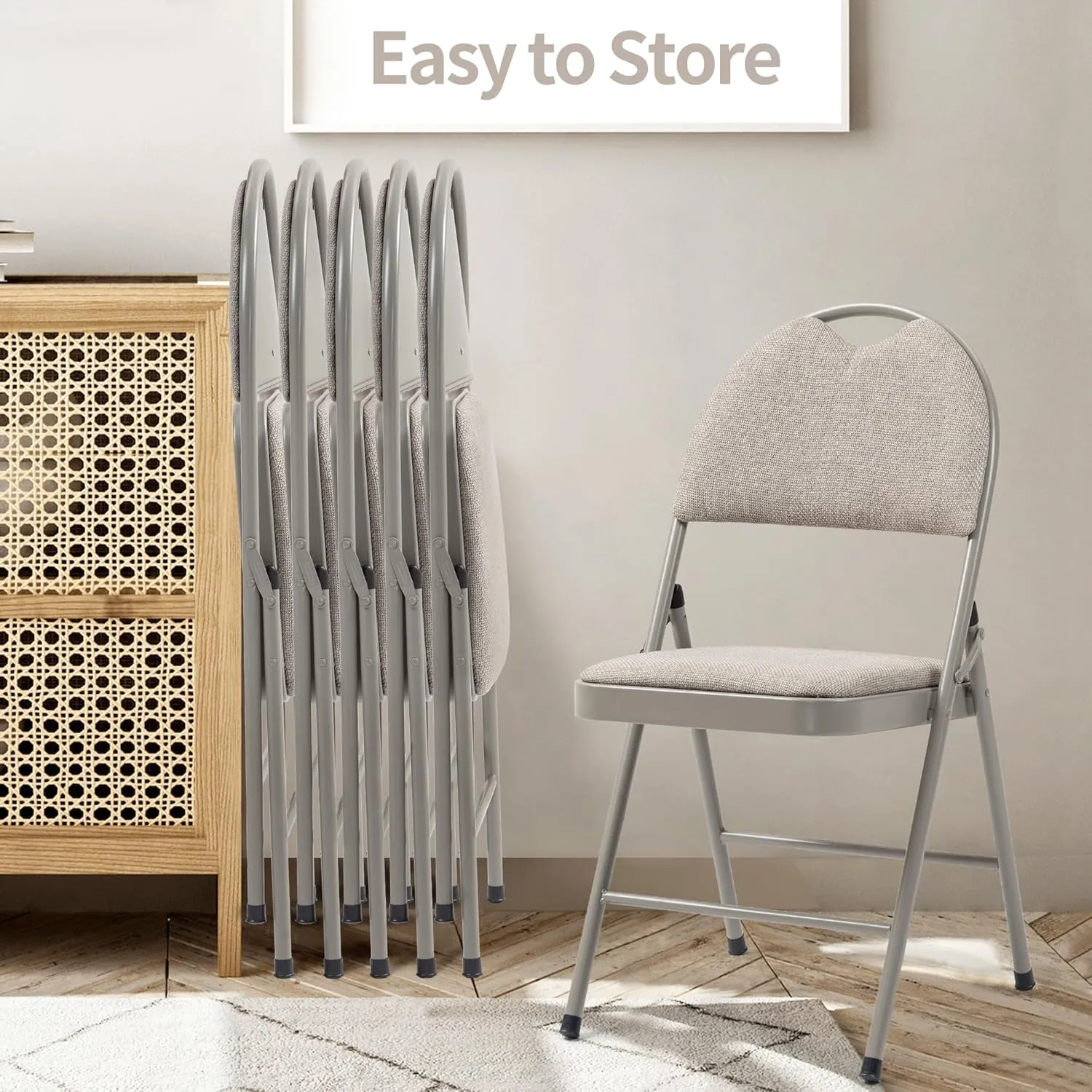 HOMEFUN Folding Chairs with Cushion Padded Foldable Chair 6 Pack Portable and Assembled Fold Dining Seat for Guests Kitchen Office Wedding Party Khaki