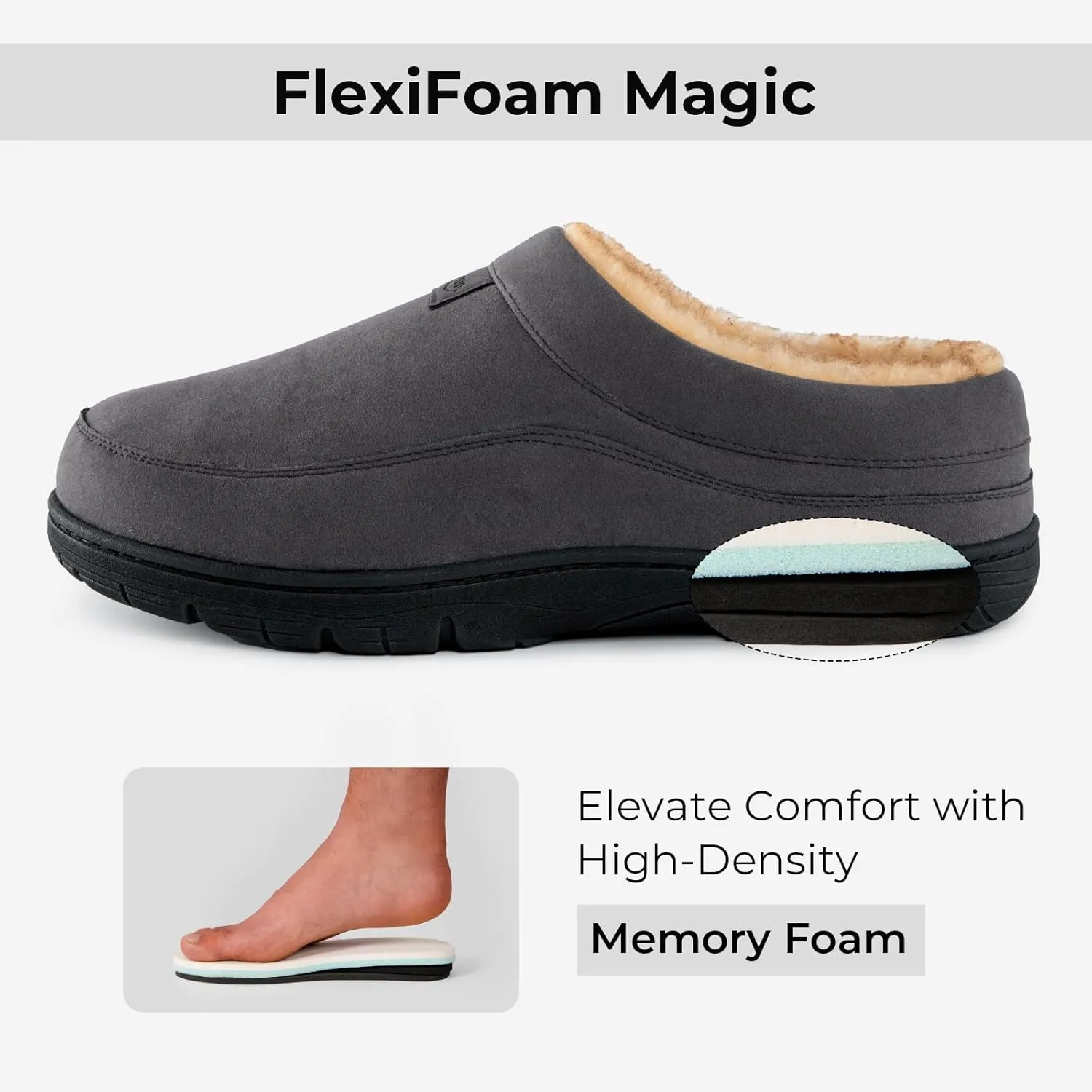 HomeTop Men's Moccasin Slippers Soft Warm Non-slip Memory Foam Indoor House Shoes with Fluffy Lining