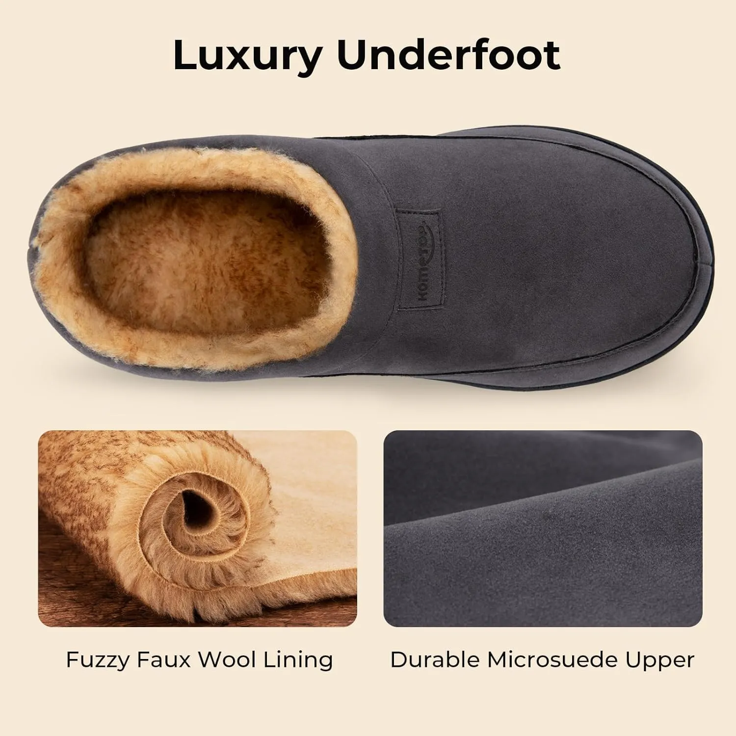 HomeTop Men's Moccasin Slippers Soft Warm Non-slip Memory Foam Indoor House Shoes with Fluffy Lining
