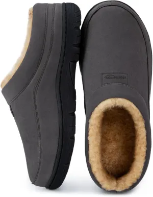 HomeTop Men's Moccasin Slippers Soft Warm Non-slip Memory Foam Indoor House Shoes with Fluffy Lining