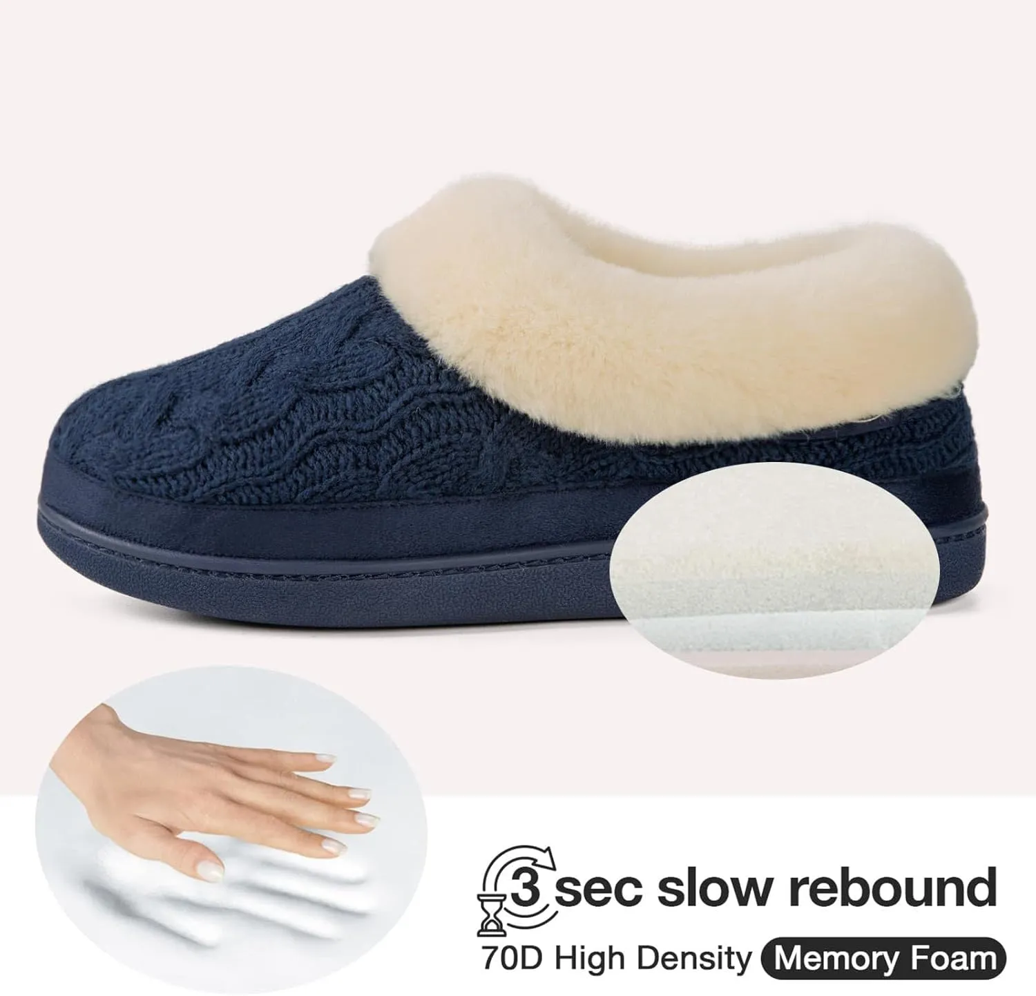 HomeTop Women's Knitted Clog Slippers Comfy Warm Memory Foam Non-slip Indoor House Shoes with Fuzzy Collar