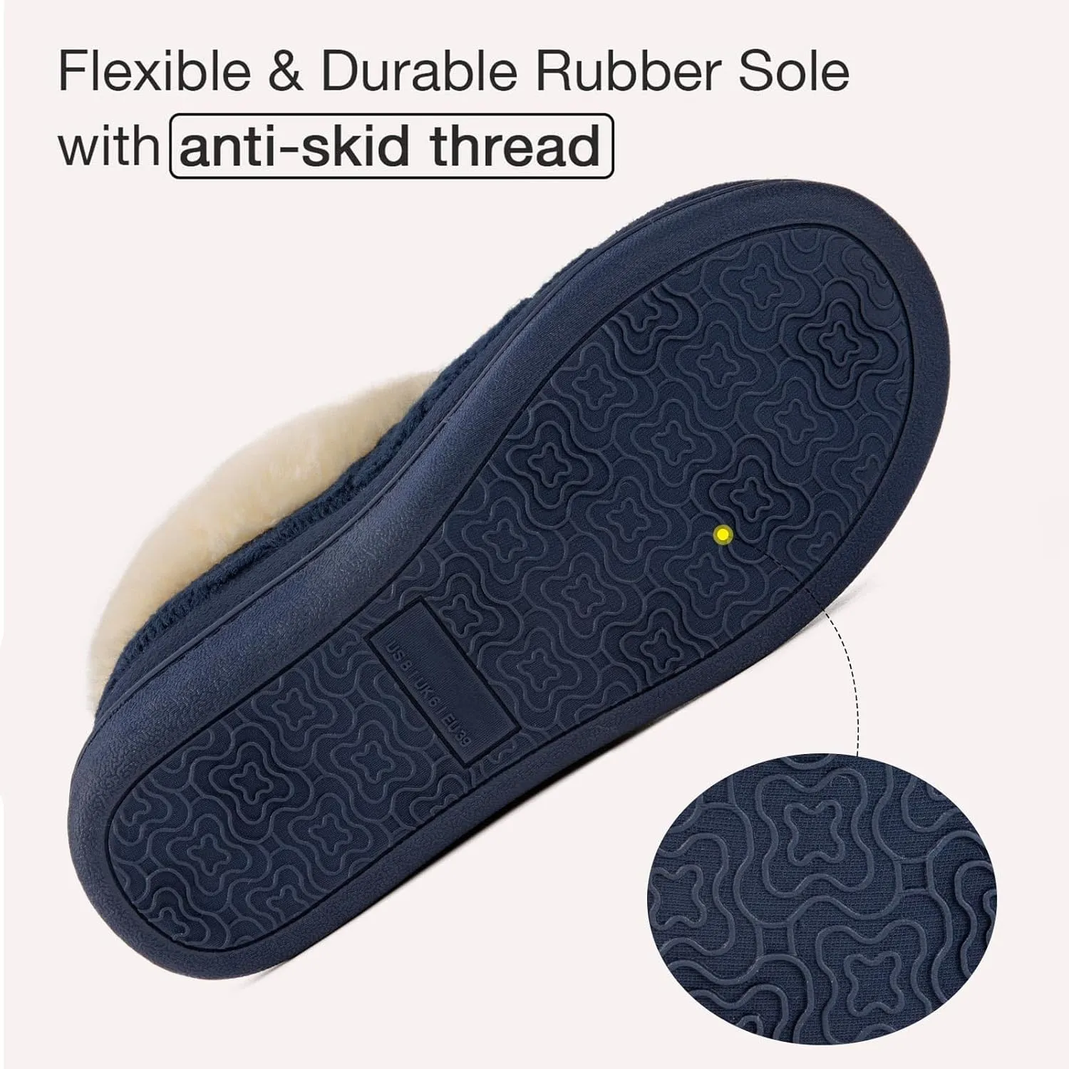 HomeTop Women's Knitted Clog Slippers Comfy Warm Memory Foam Non-slip Indoor House Shoes with Fuzzy Collar