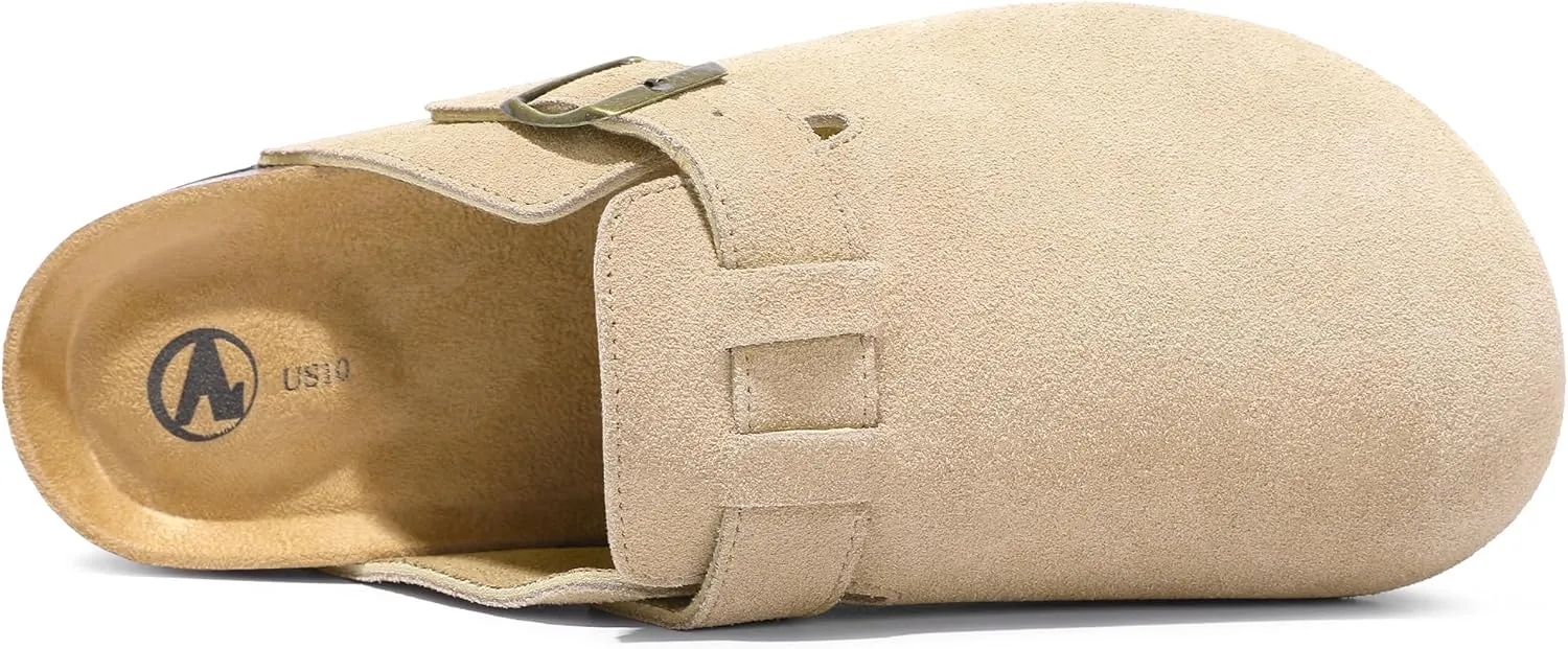 HOMETRUE Mens Suede Clogs Slippers Sandals with Cushioned Cork-Footbed