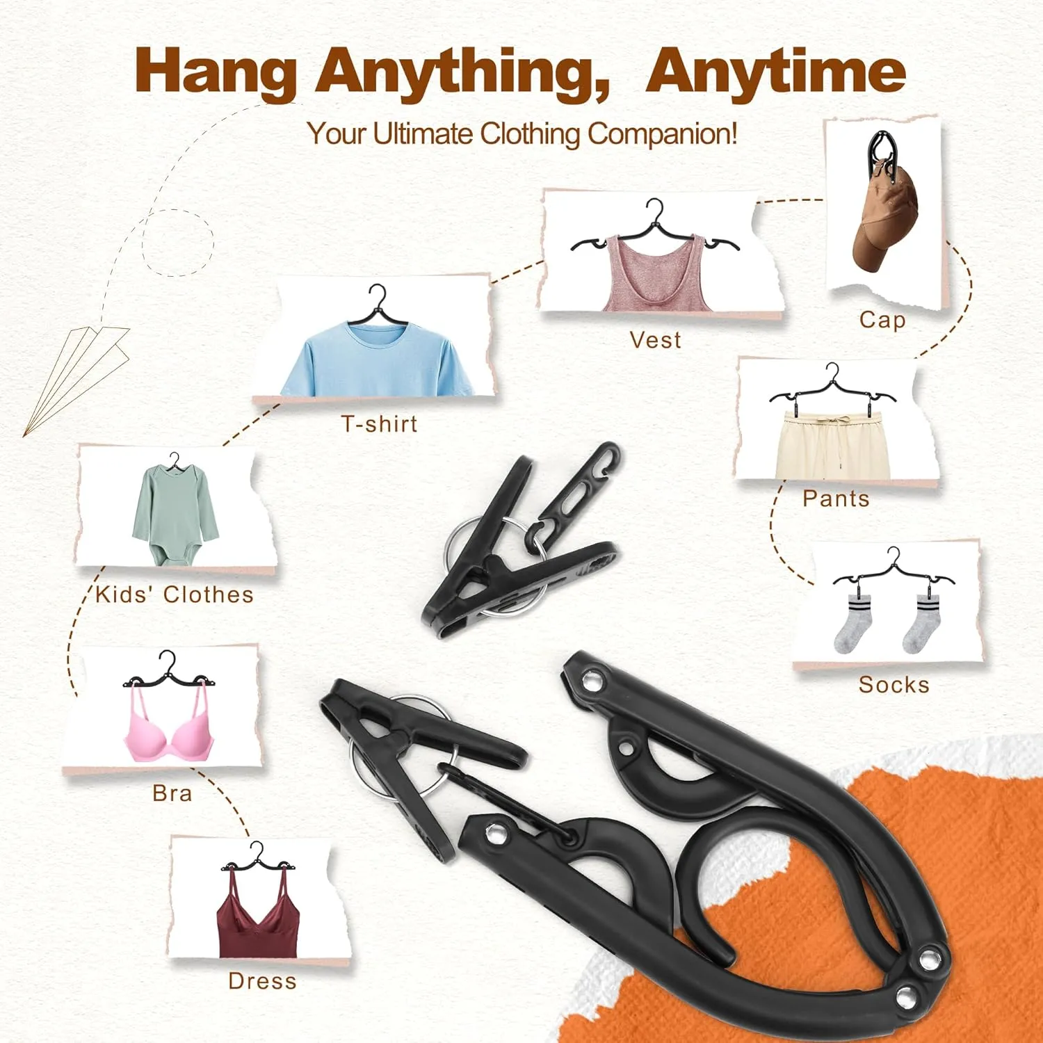 HOUSE DAY Foldable Travel Hangers 10 Pack w/10 Clips, Cruise Essentials 2025, Portable Hangers Collapsible Hanger Plastic, Travel Must Haves for Suitcase, Hotel, RV, Road Trip, Flying, Camping-Black
