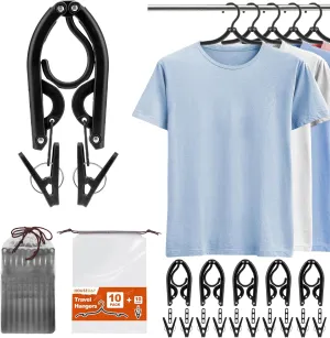 HOUSE DAY Foldable Travel Hangers 10 Pack w/10 Clips, Cruise Essentials 2025, Portable Hangers Collapsible Hanger Plastic, Travel Must Haves for Suitcase, Hotel, RV, Road Trip, Flying, Camping-Black