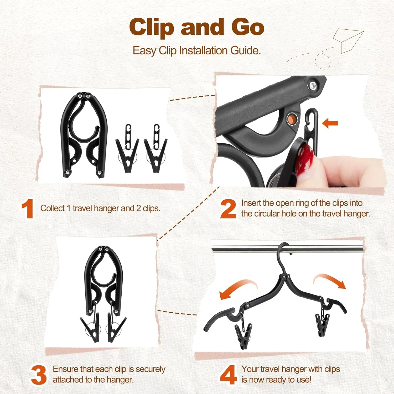 HOUSE DAY Foldable Travel Hangers 10 Pack w/10 Clips, Cruise Essentials 2025, Portable Hangers Collapsible Hanger Plastic, Travel Must Haves for Suitcase, Hotel, RV, Road Trip, Flying, Camping-Black
