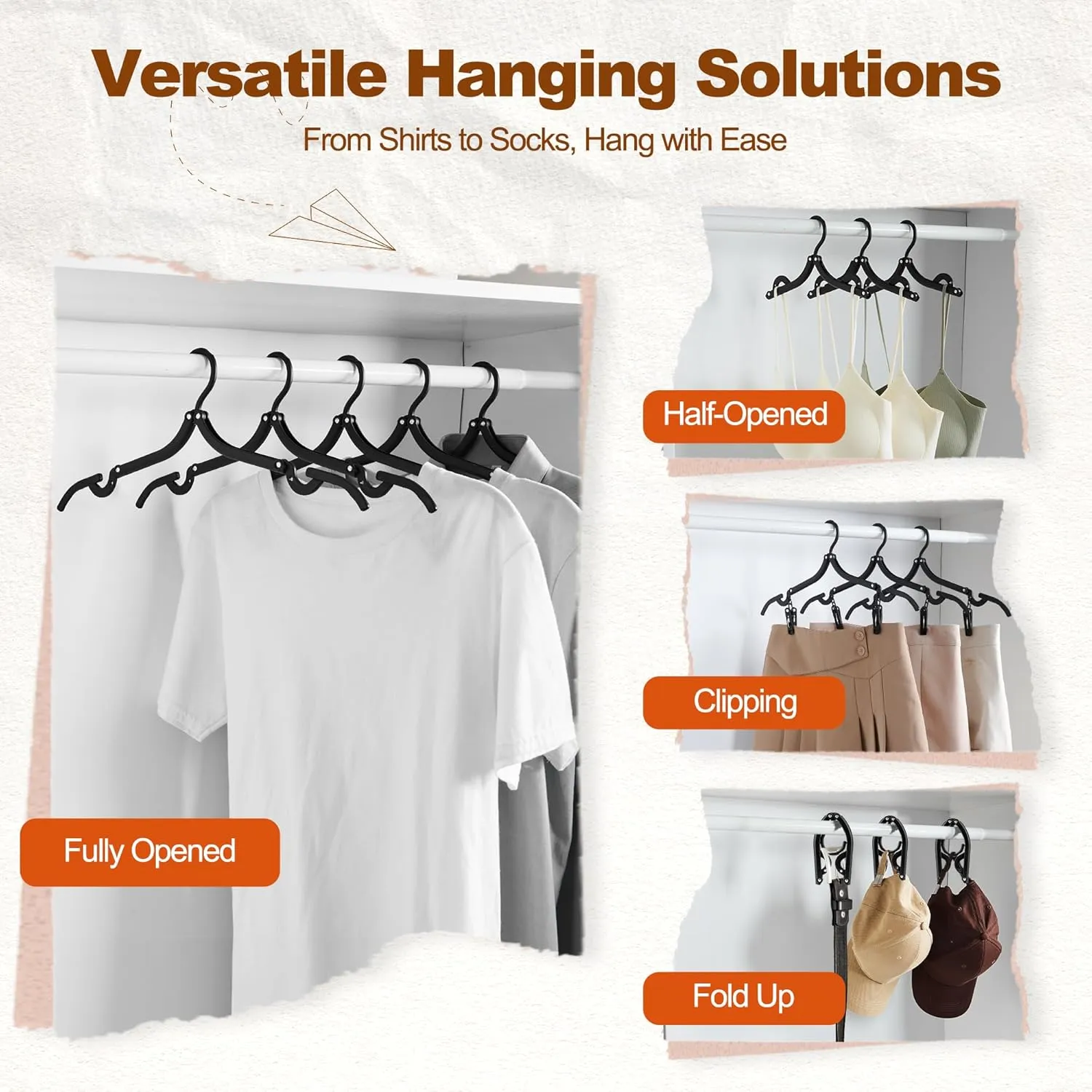 HOUSE DAY Foldable Travel Hangers 10 Pack w/10 Clips, Cruise Essentials 2025, Portable Hangers Collapsible Hanger Plastic, Travel Must Haves for Suitcase, Hotel, RV, Road Trip, Flying, Camping-Black