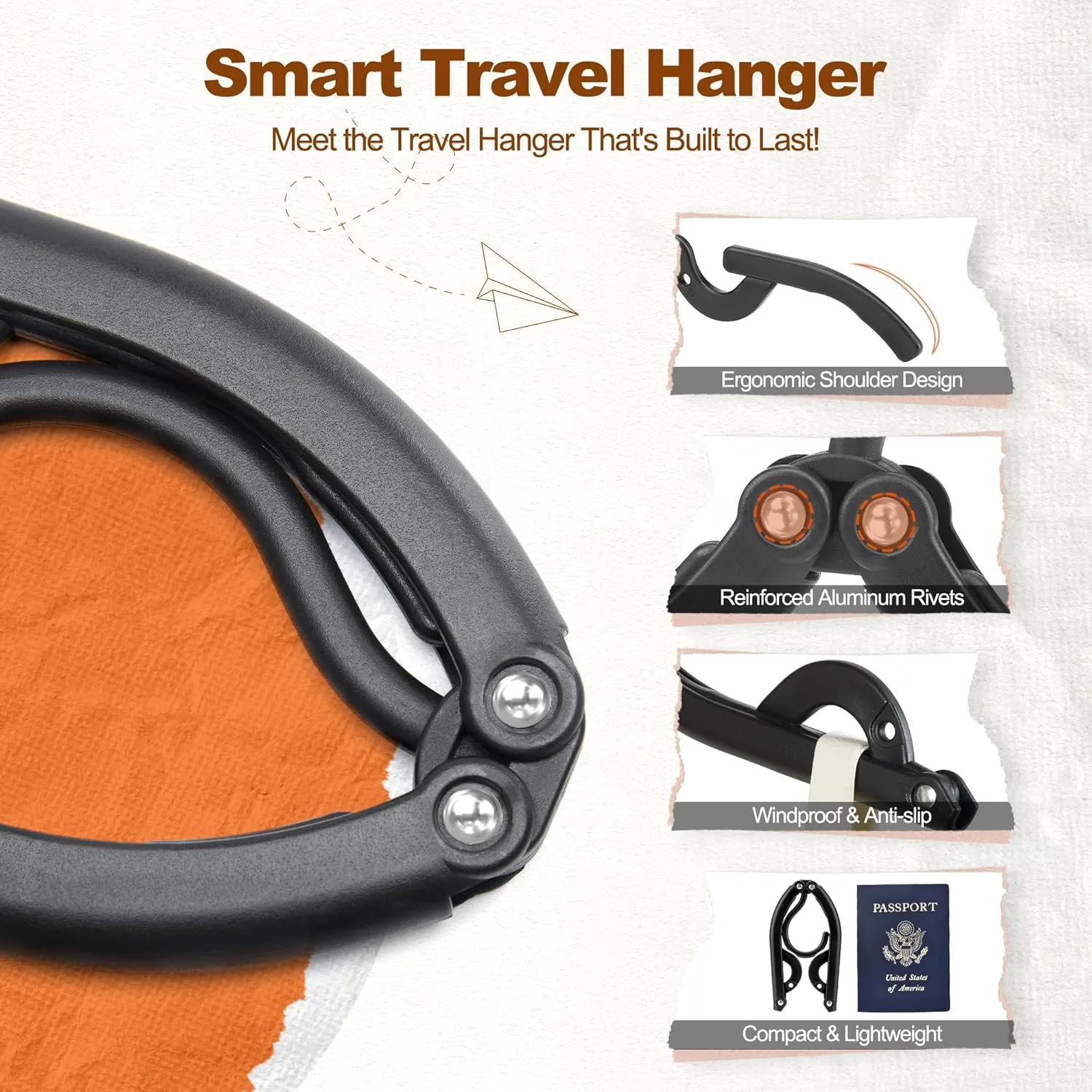 HOUSE DAY Foldable Travel Hangers 10 Pack w/10 Clips, Cruise Essentials 2025, Portable Hangers Collapsible Hanger Plastic, Travel Must Haves for Suitcase, Hotel, RV, Road Trip, Flying, Camping-Black