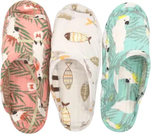 House Slippers for Women - Lightweight Cotton Quilted Home Slippers, Easy Machine Washable Like Socks, Foldable and Portable, Indoor Breathable Shoes for Your Feet Relaxing, Set of 3 Pairs (Medium