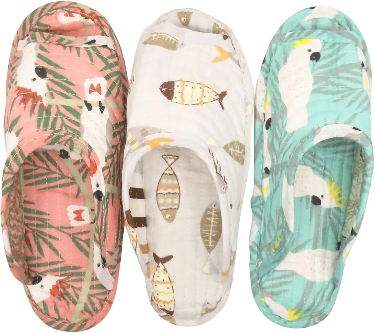 House Slippers for Women - Lightweight Cotton Quilted Home Slippers, Easy Machine Washable Like Socks, Foldable and Portable, Indoor Breathable Shoes for Your Feet Relaxing, Set of 3 Pairs (Medium