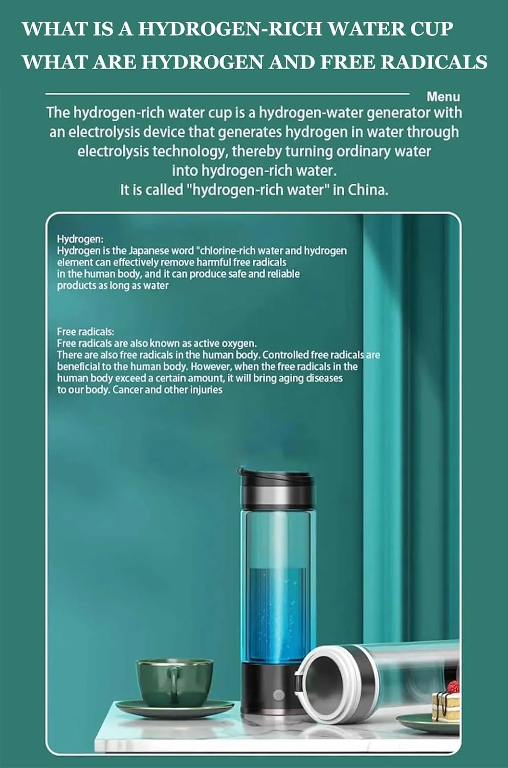 Household 3 in 1 SPE Hydrogen Water Generator Bottle, Hydrogen Concentration as High as 1400-5500PPB,Molecular Hydrogen Water Bottle Generator