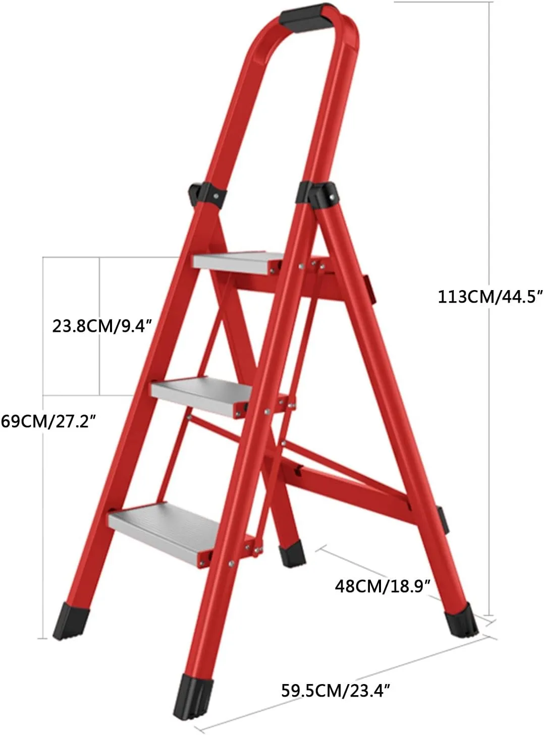 Household Lightweight Portable Herringbone Ladder Multi-Functional Foldable with Non-Slip Foot Pads Climbing Ladder, 3-Step Ladder / 4-Step Ladder (Color : Red, Size : 3 Steps)
