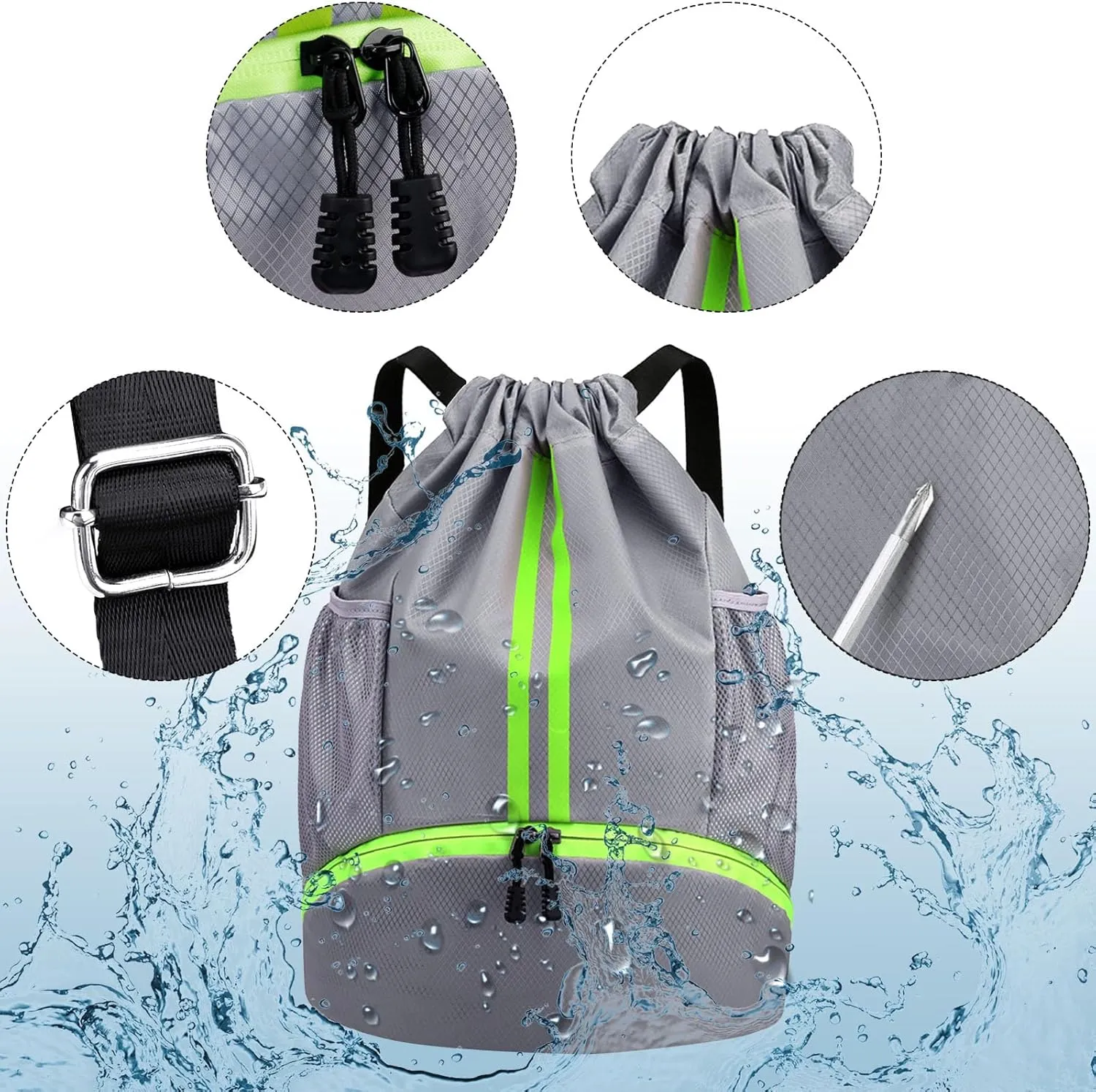 HUA ANGEL Waterproof Drawstring Backpack Lightweight Nylon Gym Bag with Shoe Compartment for Travel Swimming Sports Outdoor