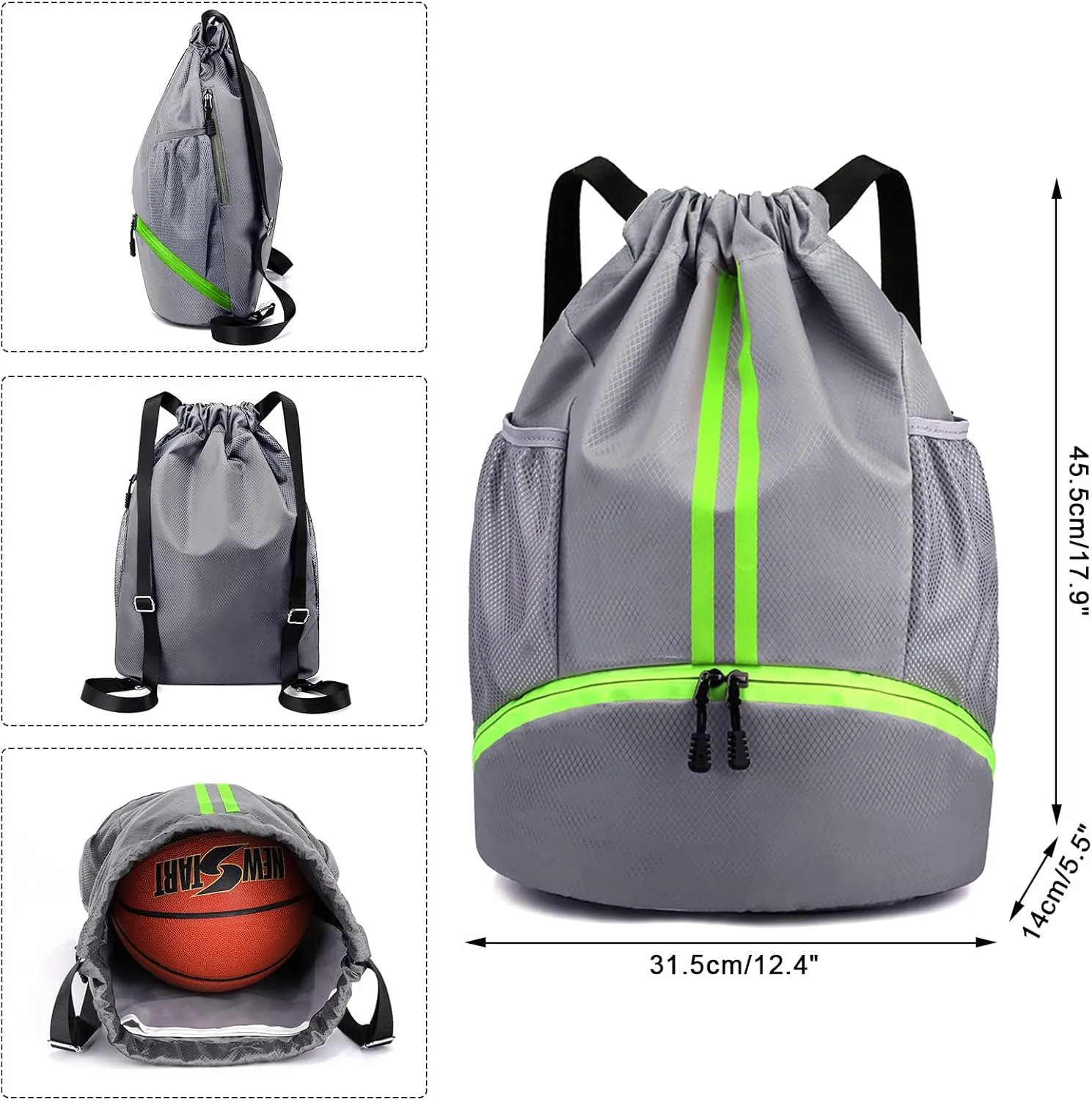 HUA ANGEL Waterproof Drawstring Backpack Lightweight Nylon Gym Bag with Shoe Compartment for Travel Swimming Sports Outdoor