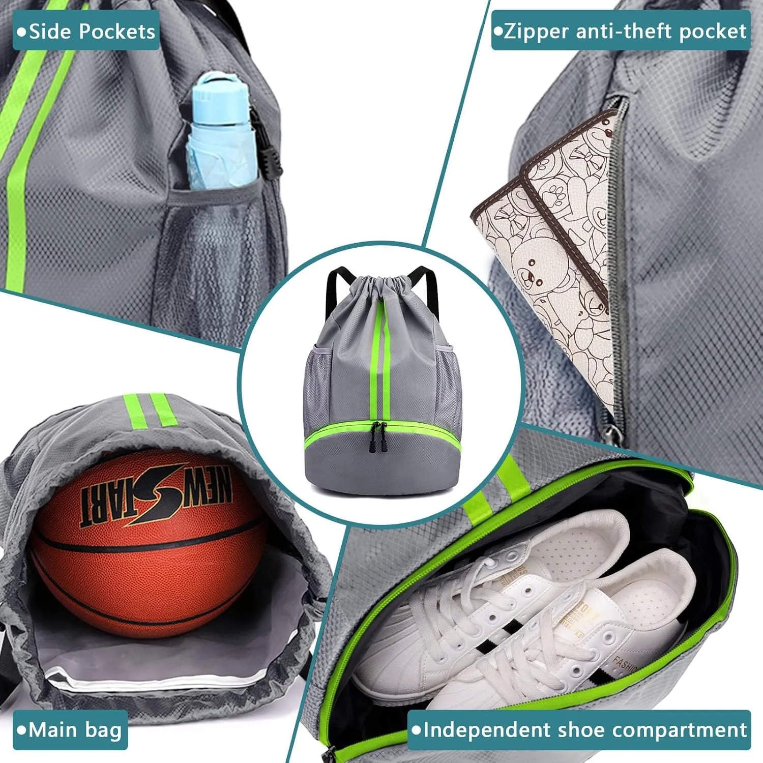 HUA ANGEL Waterproof Drawstring Backpack Lightweight Nylon Gym Bag with Shoe Compartment for Travel Swimming Sports Outdoor