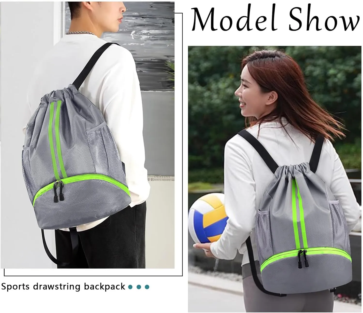 HUA ANGEL Waterproof Drawstring Backpack Lightweight Nylon Gym Bag with Shoe Compartment for Travel Swimming Sports Outdoor