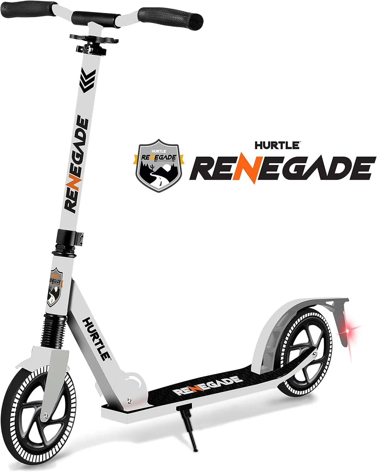 Hurtle Renegade Kick Scooter for Kids, Teenagers & Adults - 2-Wheel Folding Scooter with Adjustable T-Bar Handlebar - Alloy Anti-Slip Deck