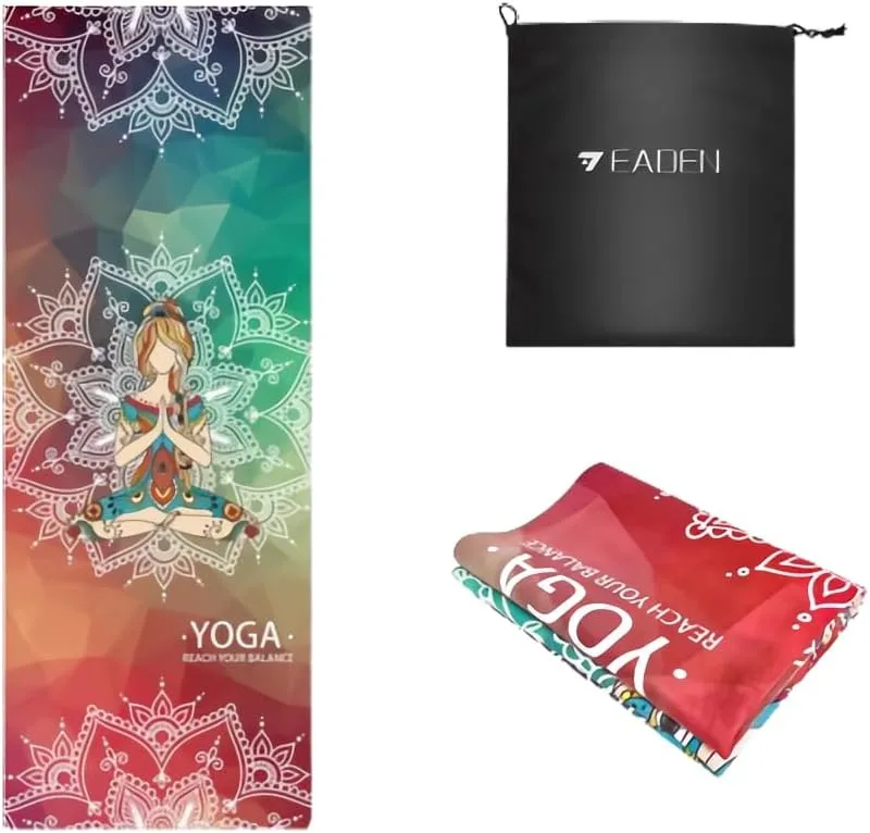 IEADEN Travel Yoga Mat - Foldable & Lightweight, Eco-Friendly Yoga Mat with Carrying Bag | Non-Slip & Absorbent Suede Mat, Ideal for Yoga, Pilates, Hot Yoga, Workout - 72"L x 26"W x 1.5mm Thick