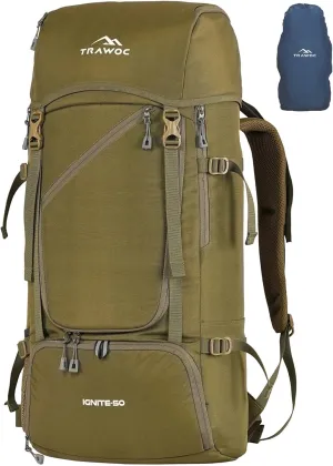 IGNITE 50 L Travel Bag Front & Top Open Backpack for Hiking Trekking Camping, Rucksack unisex, Flaxen Yellow