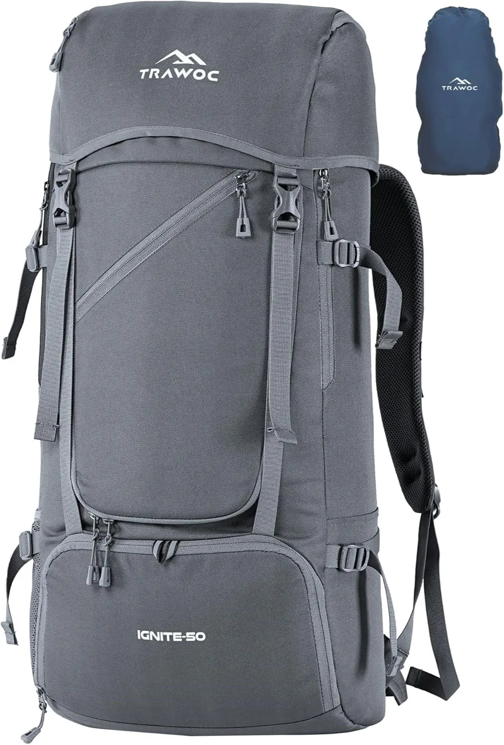 IGNITE 50 L Travel Bag Front & Top Open Backpack for Hiking Trekking Camping, Rucksack Unisex-Slate Grey