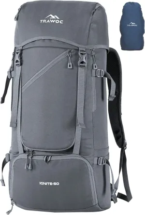 IGNITE 50 L Travel Bag Front & Top Open Backpack for Hiking Trekking Camping, Rucksack Unisex-Slate Grey