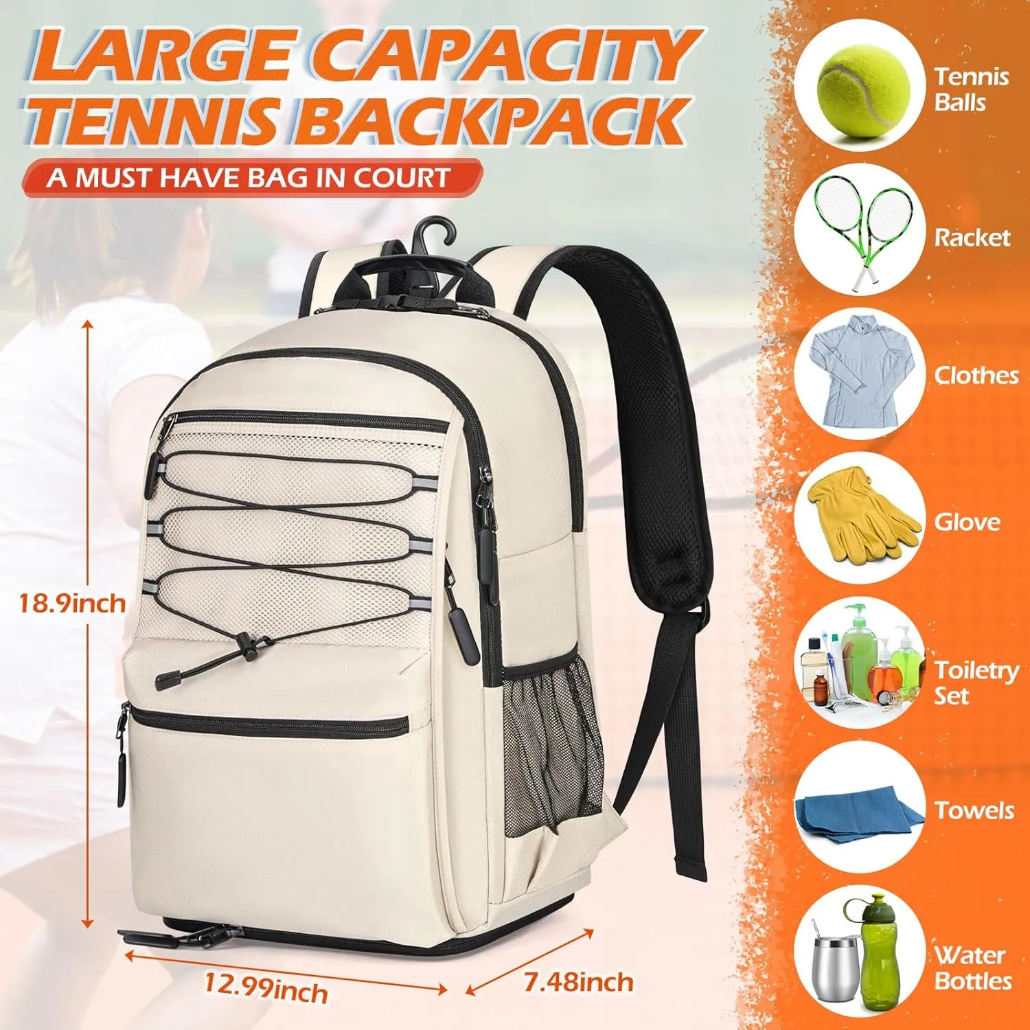 IGOLUMON Tennis Bag Tennis Backpack for Women and Men Racket Bags Holds 2 Racket Insulated Pocket Ventilated Shoe Compartment