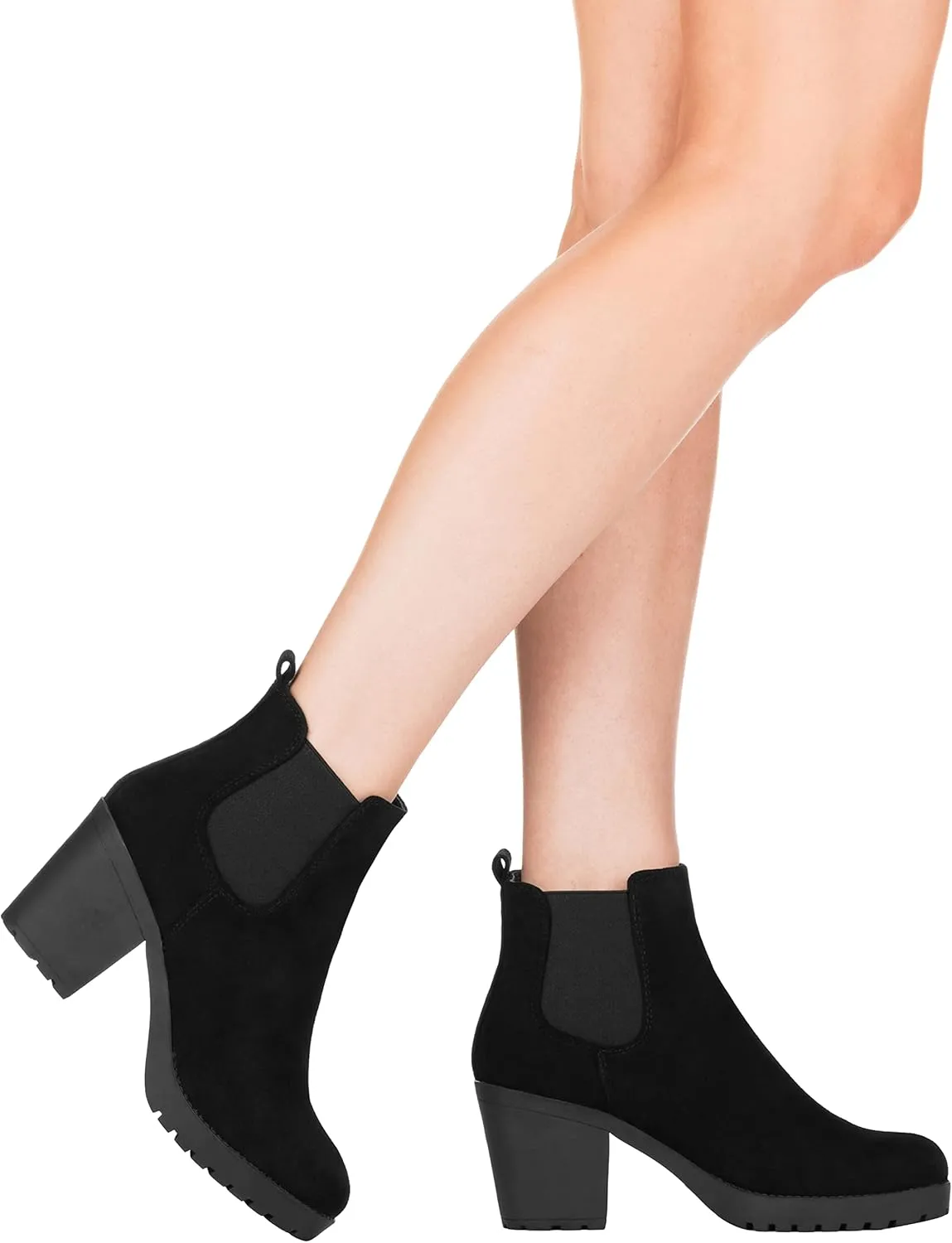 ILLUDE Women’s Classic Chelsea Bootie Chunky Mid Heel Rounded Toe Slip On Boots