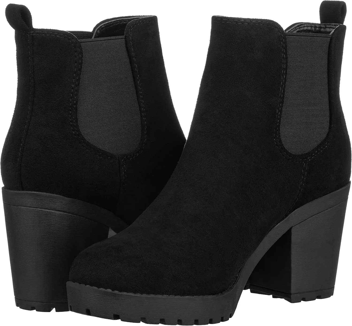 ILLUDE Women’s Classic Chelsea Bootie Chunky Mid Heel Rounded Toe Slip On Boots